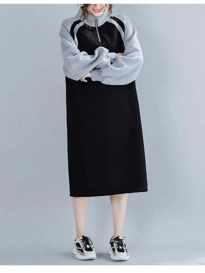 Stitching Thickening Stand Collar Sweatshirt Dress