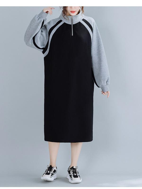 Stitching Thickening Stand Collar Sweatshirt Dress