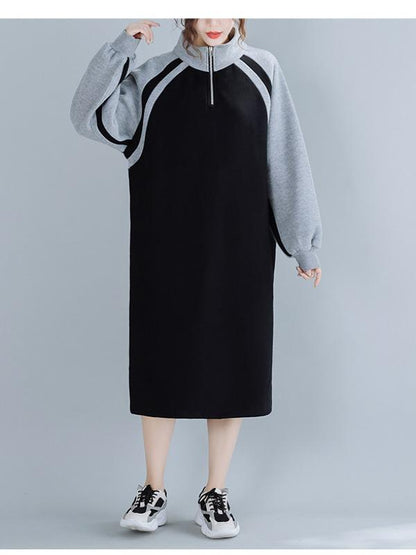 Stitching Thickening Stand Collar Sweatshirt Dress