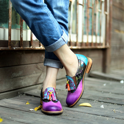 Autumn and winter new leisure retro folk style Brock tassel leather shoes