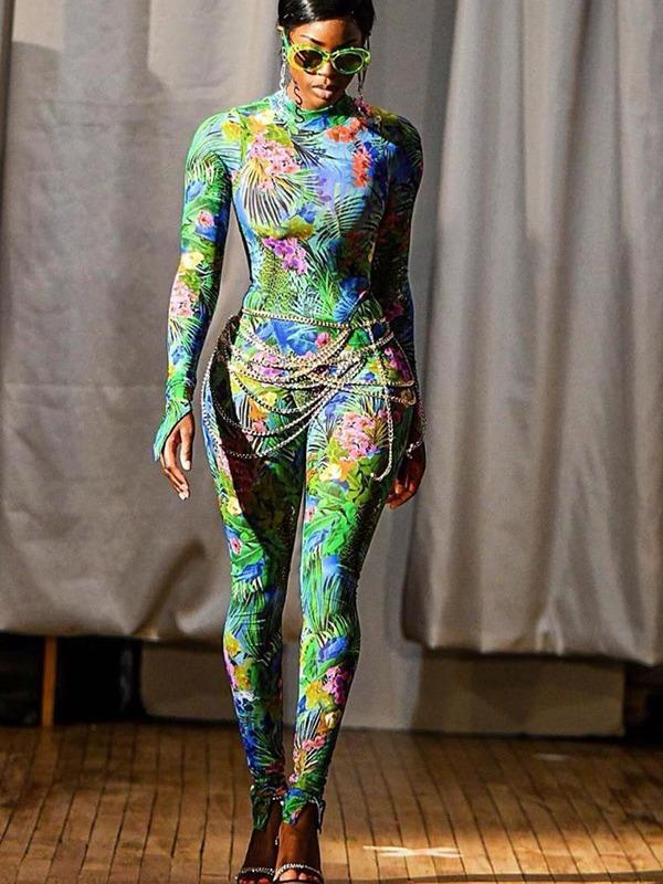 Floral Skinny Leg Yoga&Gym Jumpsuits ACTIVE WEAR