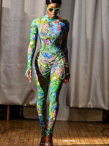 Floral Skinny Leg Yoga&Gym Jumpsuits ACTIVE WEAR