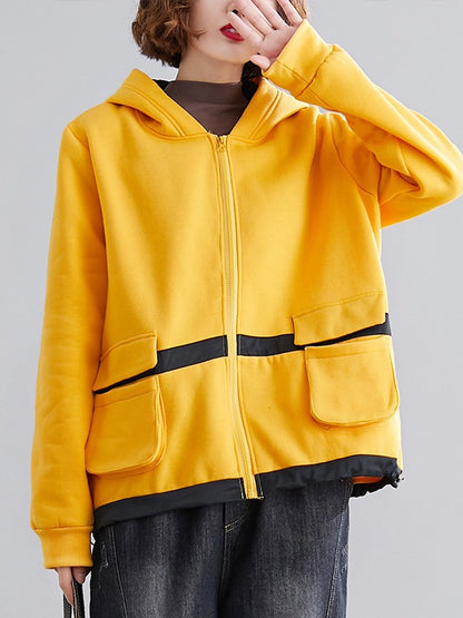 LOOSE CONTRAST COLOR POCKET THICKENING COAT