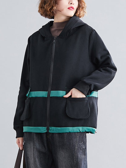 LOOSE CONTRAST COLOR POCKET THICKENING COAT