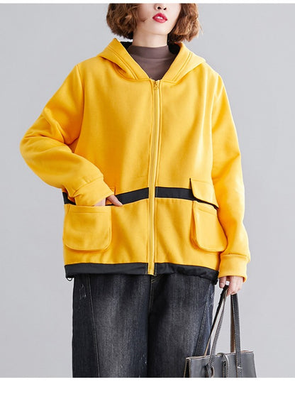 LOOSE CONTRAST COLOR POCKET THICKENING COAT