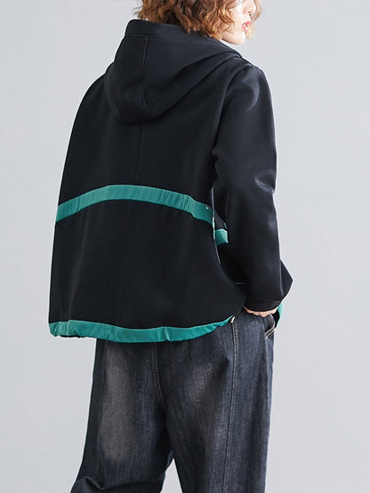LOOSE CONTRAST COLOR POCKET THICKENING COAT