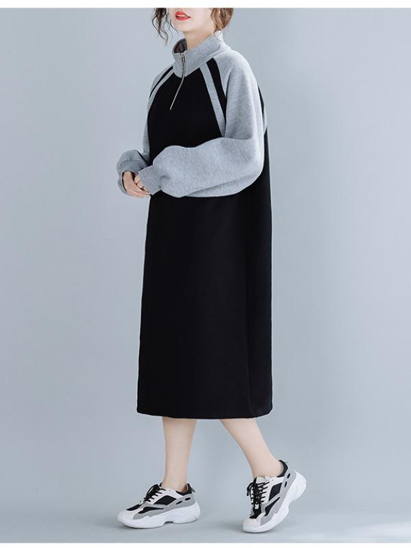 Stitching Thickening Stand Collar Sweatshirt Dress