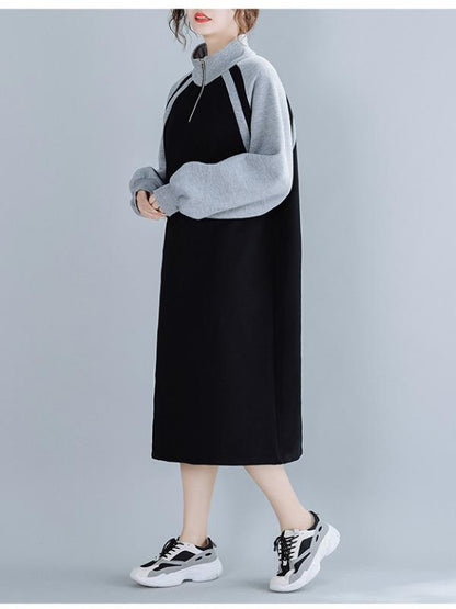 Stitching Thickening Stand Collar Sweatshirt Dress