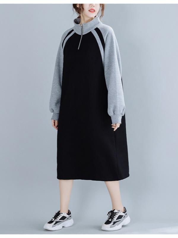 Stitching Thickening Stand Collar Sweatshirt Dress