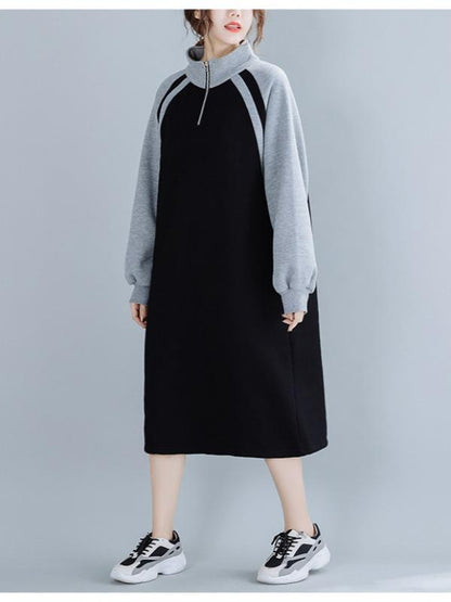 Stitching Thickening Stand Collar Sweatshirt Dress
