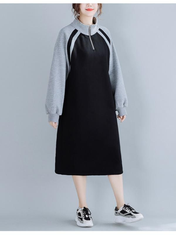 Stitching Thickening Stand Collar Sweatshirt Dress