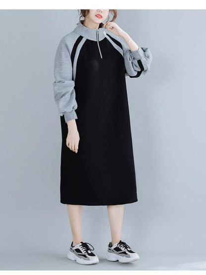 Stitching Thickening Stand Collar Sweatshirt Dress