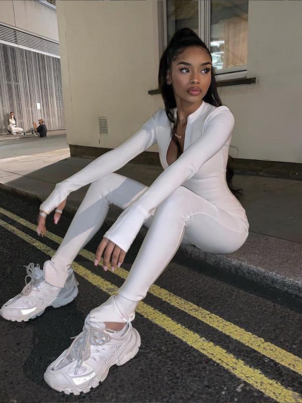 Solid High Waist Zipper Sports Yoga&Gym Jumpsuits ACTIVE WEAR