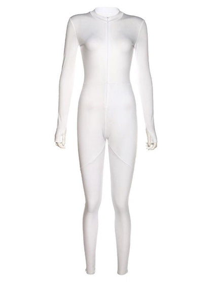 Solid High Waist Zipper Sports Yoga&Gym Jumpsuits ACTIVE WEAR
