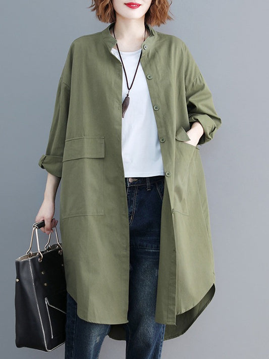 LOOSE DRAWSTRING LARGE POCKET SHIRT DRESS