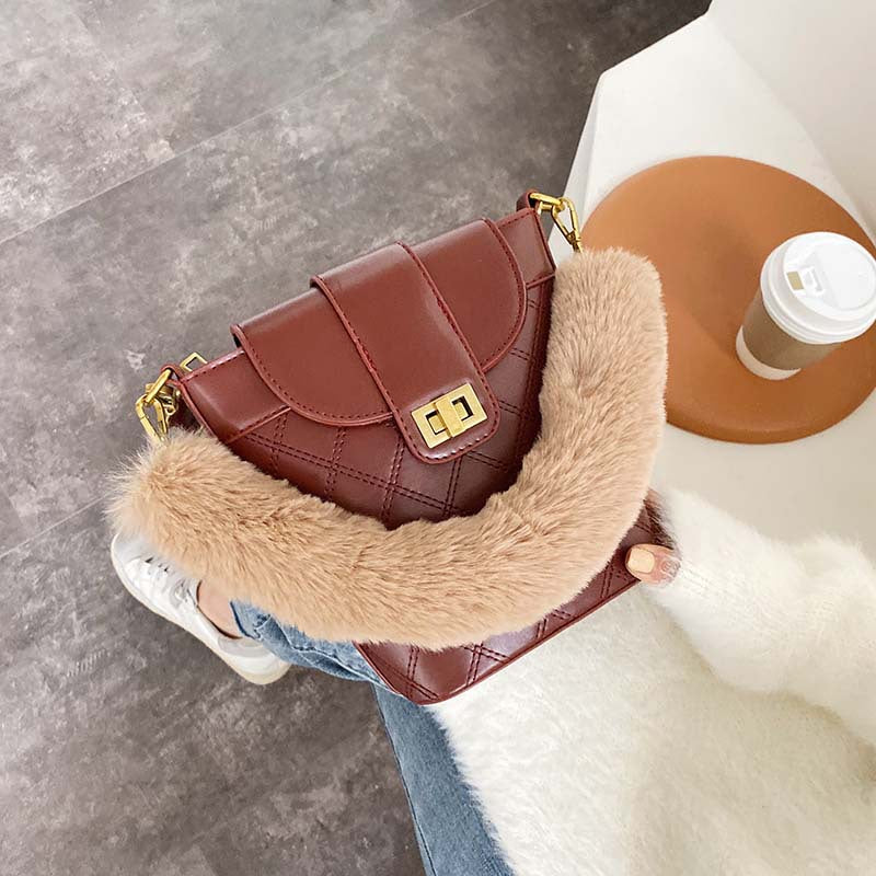 Lingge lock wool Messenger Shoulder Bag