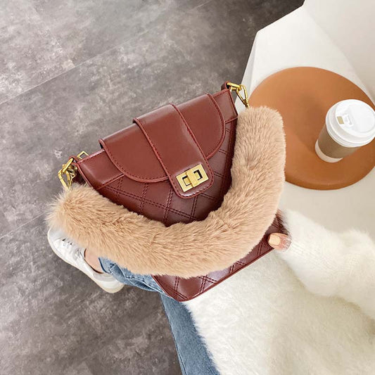 Lingge lock wool Messenger Shoulder Bag