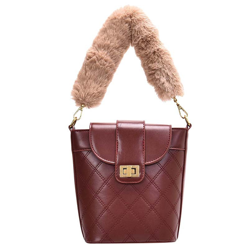 Lingge lock wool Messenger Shoulder Bag