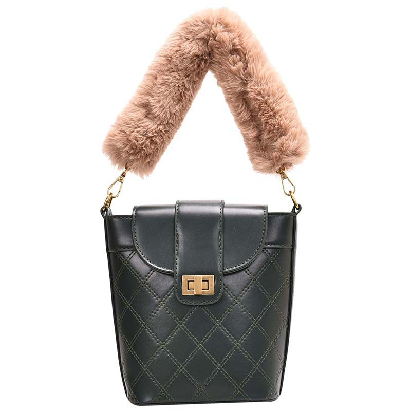 Lingge lock wool Messenger Shoulder Bag