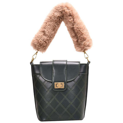 Lingge lock wool Messenger Shoulder Bag