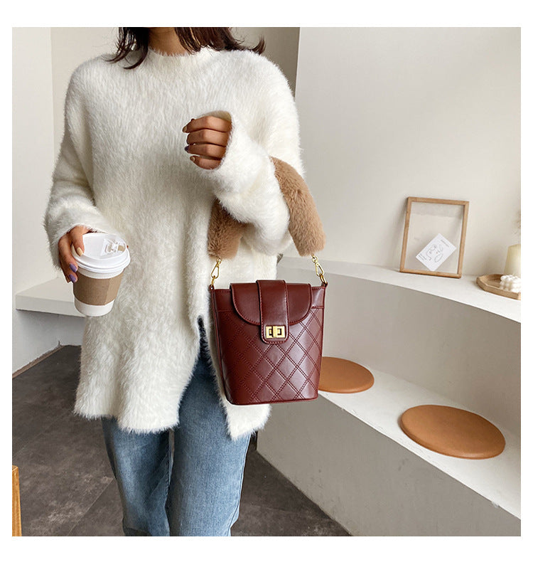 Lingge lock wool Messenger Shoulder Bag