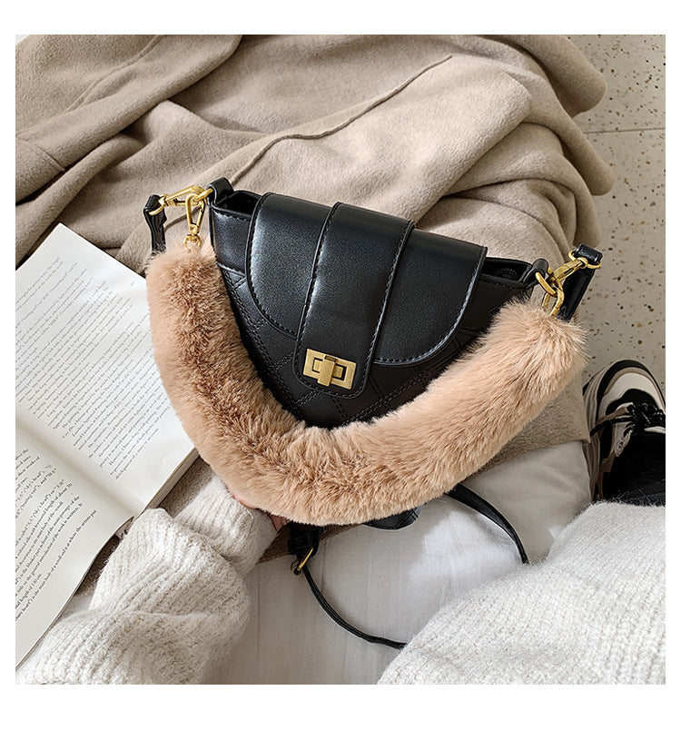 Lingge lock wool Messenger Shoulder Bag