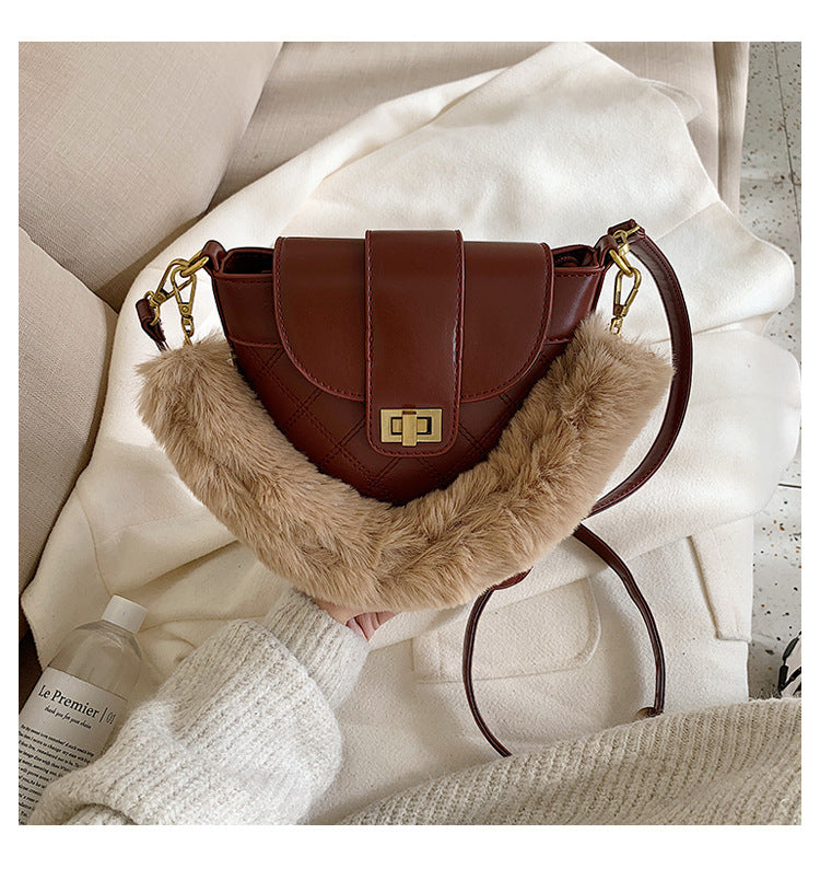 Lingge lock wool Messenger Shoulder Bag