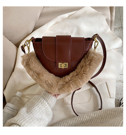 Lingge lock wool Messenger Shoulder Bag