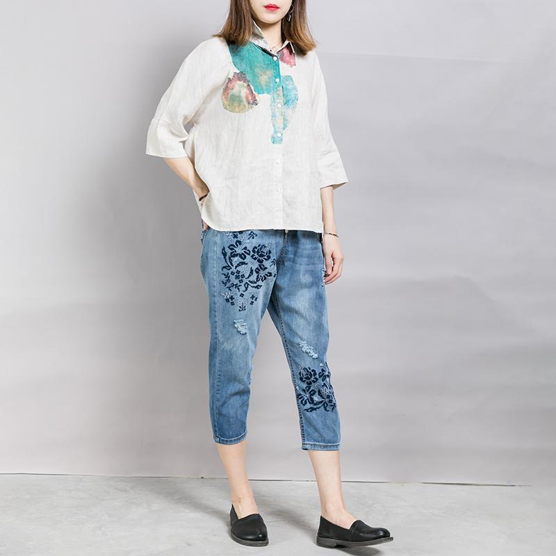 Casual Loose Frayed Women's Cropped Jeans