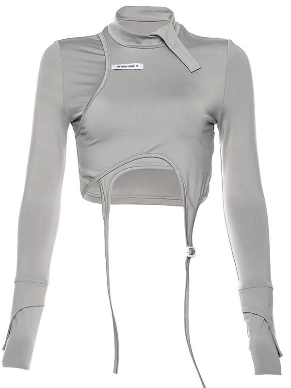 Solid Navel Exposed False Two Tight-Fitting Tops ACTIVE WEAR