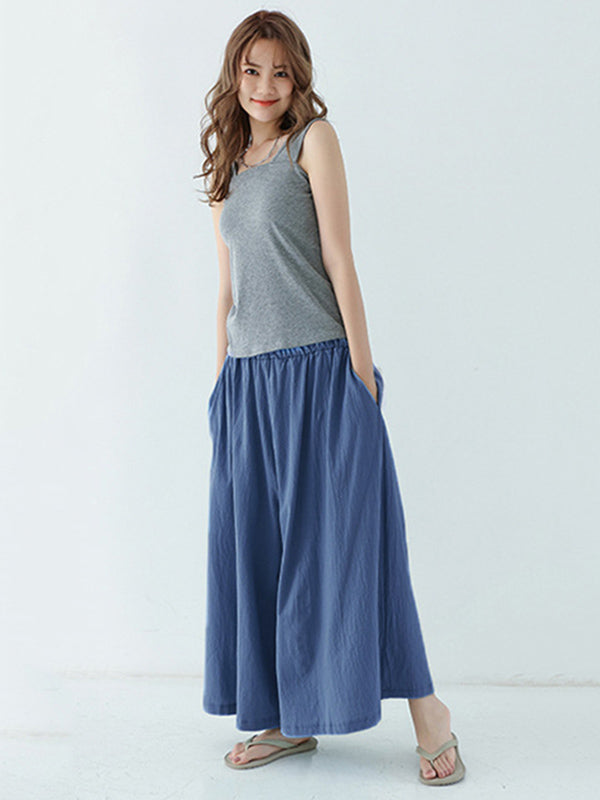 Casual 11 Colors  Solid Column Wide Leg Capri-Pants