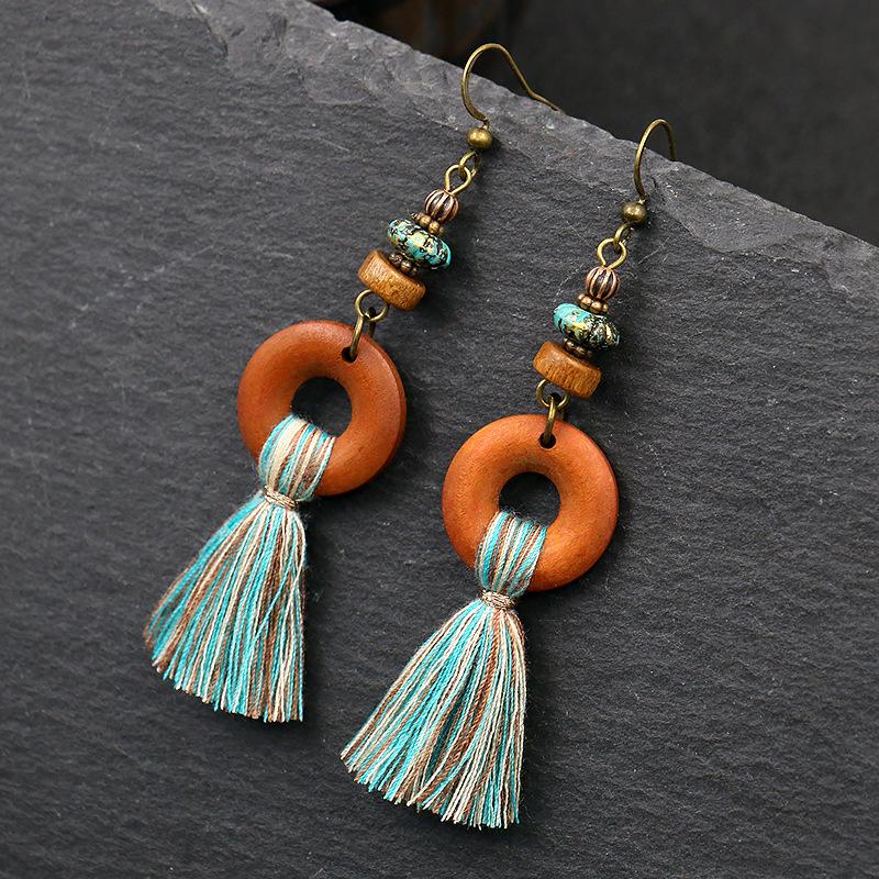 Fashion long flow ingest earrings creative wooden exaggerated earrings WHOLESALE