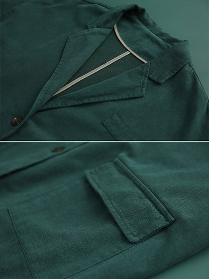 Simple Solid Color Buttoned Notched Collar Batwing Sleeve Outerwear