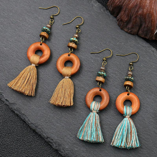 Fashion long flow ingest earrings creative wooden exaggerated earrings WHOLESALE