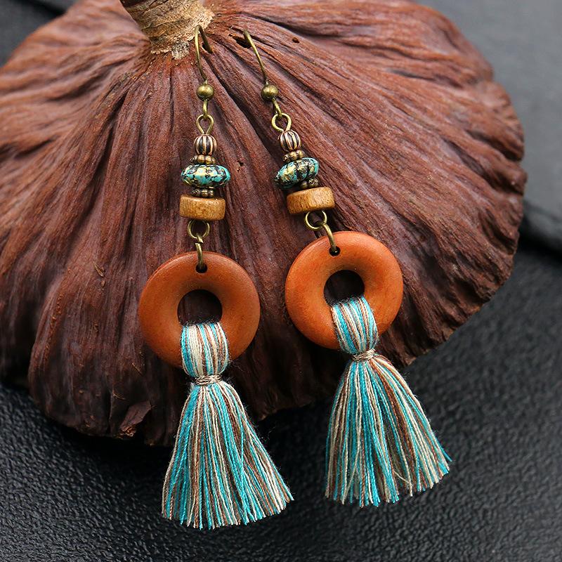 Fashion long flow ingest earrings creative wooden exaggerated earrings WHOLESALE