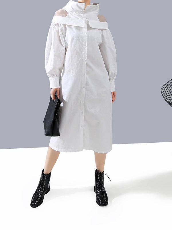 Mesh Lace Split-Joint Solid Shirt