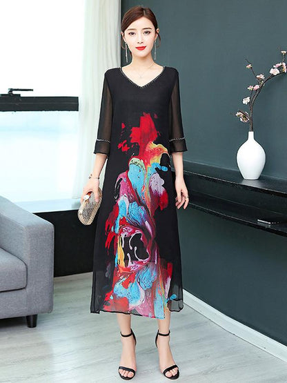 National Retro Casual Light Long Dress