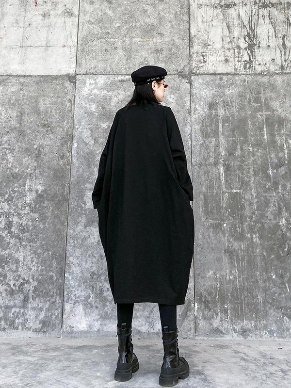 LOOSE ASYMMETRIC A-LINE SPLIT-JOINT BLACK LONG DRESS - Zebrant