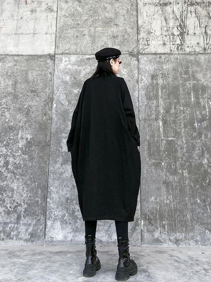 LOOSE ASYMMETRIC A-LINE SPLIT-JOINT BLACK LONG DRESS - Zebrant