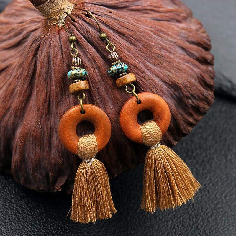Fashion long flow ingest earrings creative wooden exaggerated earrings WHOLESALE