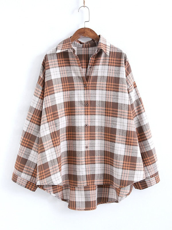 Loose Casual Plaid Cropped Lapel Shirt