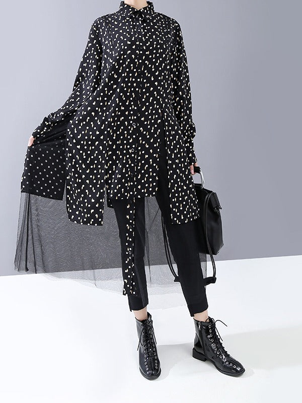 Mesh Lace Split-Joint Solid Shirt