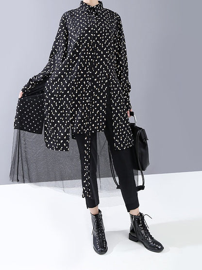 Mesh Lace Split-Joint Solid Shirt
