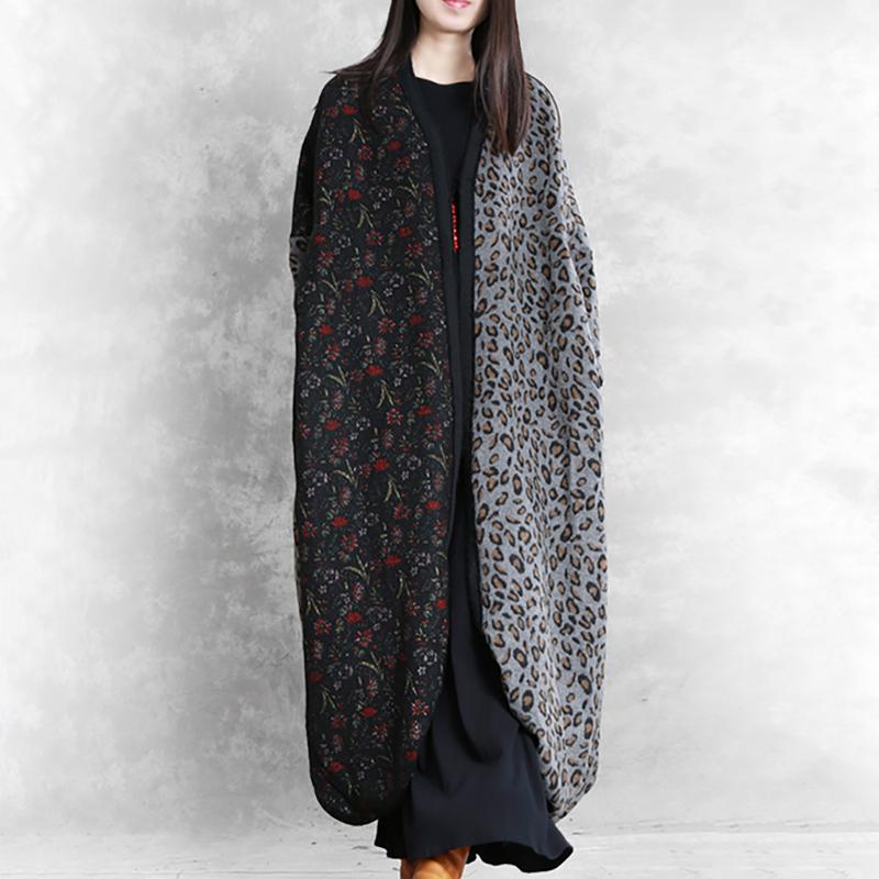 Buykud Loose Literary Printed Warm Thick Long Coat