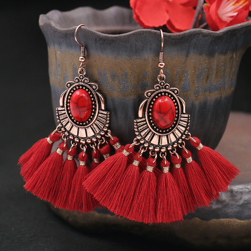 Fringed red earrings