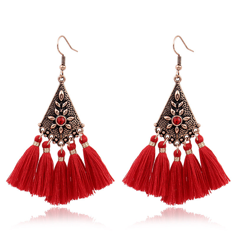Fringed red earrings