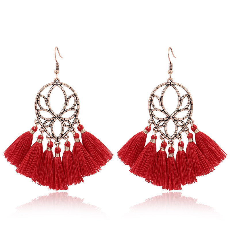 Fringed red earrings