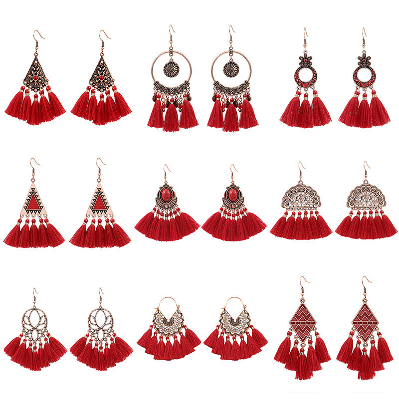Fringed red earrings