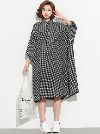 Super Loose Plaid Long Shirt Dress