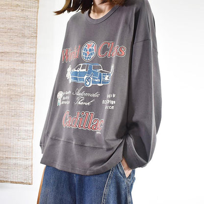 Buykud Casual Loose Cartoon Letters Printed Blouse